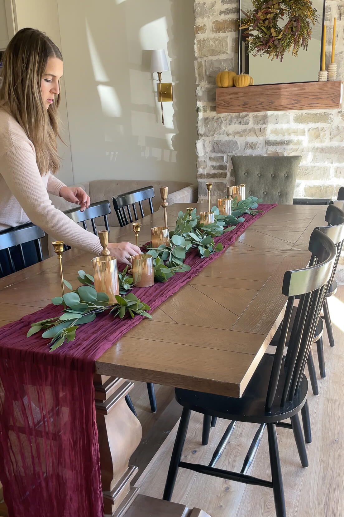 Layering different types of candles on my fall themed tablescape.